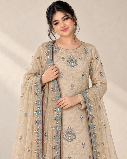 Champagne Beige Ambose Silk embroidered textile detail