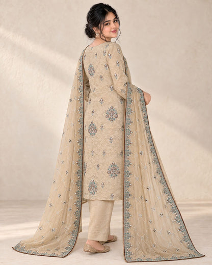 Champagne Beige Ambose Silk suit rear three-quarter view