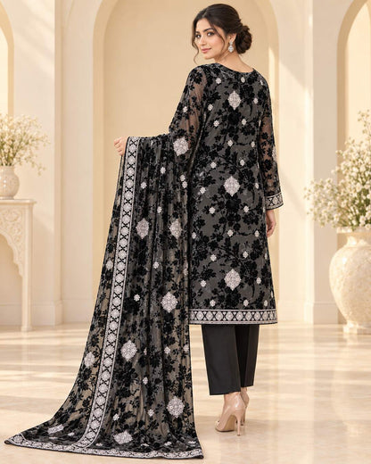 Charcoal Black Silver Embroidered Palachi suit rear view