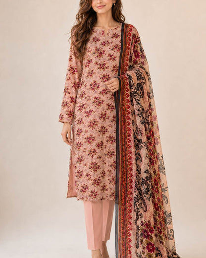 Dusty peach printed chiffon 3 piece suit front view