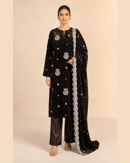 3 Piece Unstitched Embroidered Palachi Suit - front