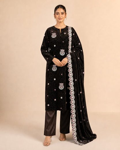 3 Piece Unstitched Embroidered Palachi Suit - standing