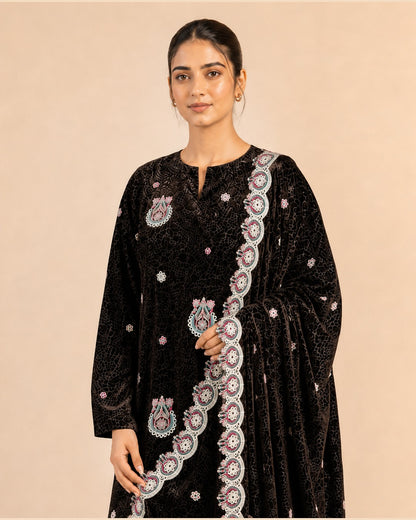 3 Piece Unstitched Embroidered Palachi Suit - embroidery detail