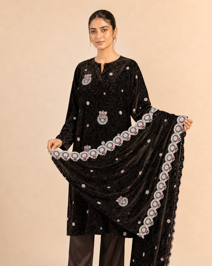 3 Piece Unstitched Embroidered Palachi Suit - dupatta detail