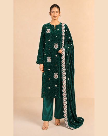 Emerald Green Embroidered Palachi Suit - front