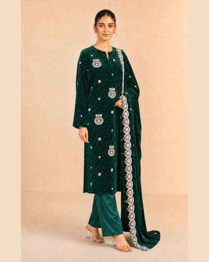Emerald Green Embroidered Palachi Suit - three quarter