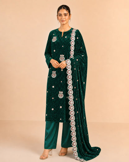 Emerald Green Embroidered Palachi Suit - standing