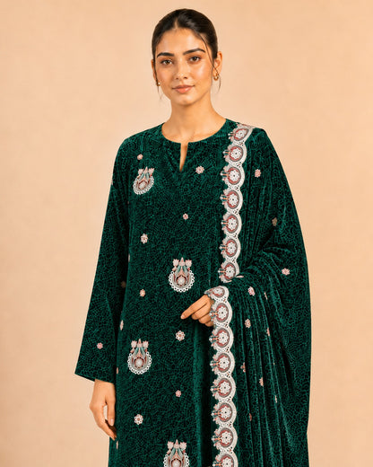 Emerald Green Embroidered Palachi Suit - detail