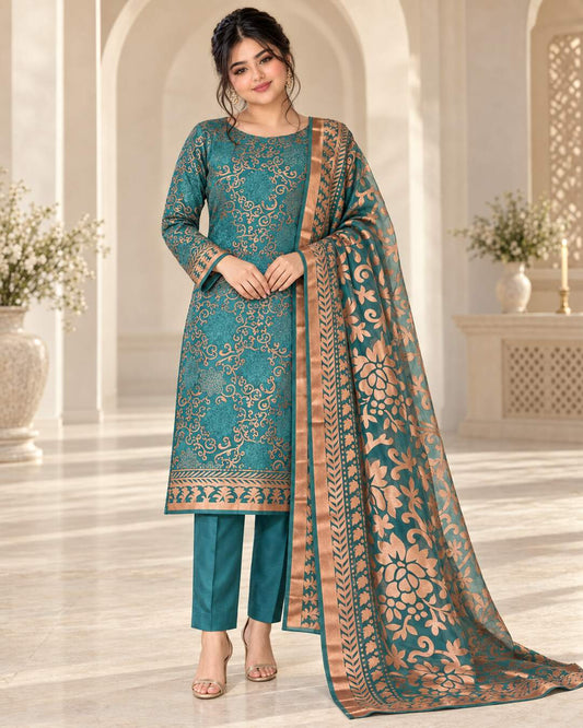 Peacock Teal China Pati suit front view