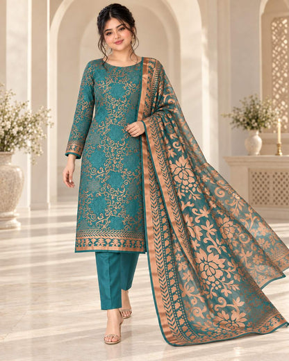 Peacock Teal China Pati suit walking view