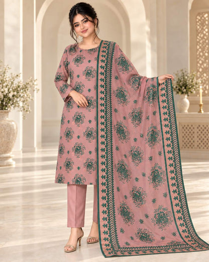 Dusty Rose Emerald China Pati suit three-quarter view