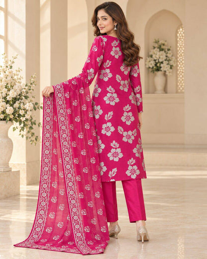 Fuchsia Pink Pure China Pati Silk Suit - rear three-quarter