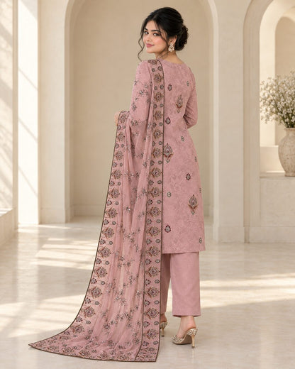 Mauve Pink Ambose Silk suit rear three-quarter view