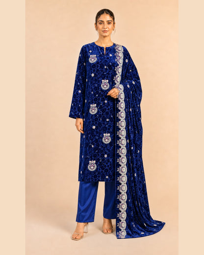 Royal Blue Embroidered Palachi Suit front view