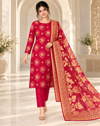 Ruby Fuchsia Gold China Pati suit walking pose