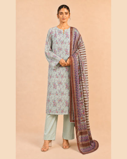 Sage Mist Pure China Krinkl Printed Chiffon Suit standing view