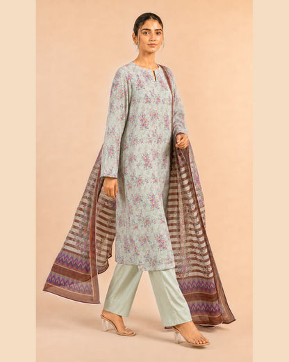 Sage Mist Pure China Krinkl Printed Chiffon Suit walking view