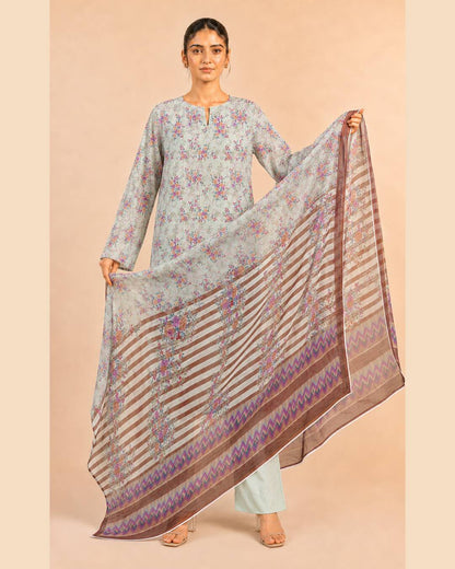 Sage Mist Pure China Krinkl Printed Chiffon Suit dupatta detail