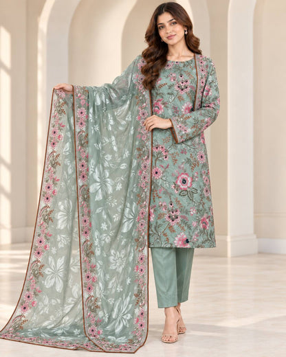 Seafoam Green Embroidered Ambose Silk Suit - Silk Barosha dupatta